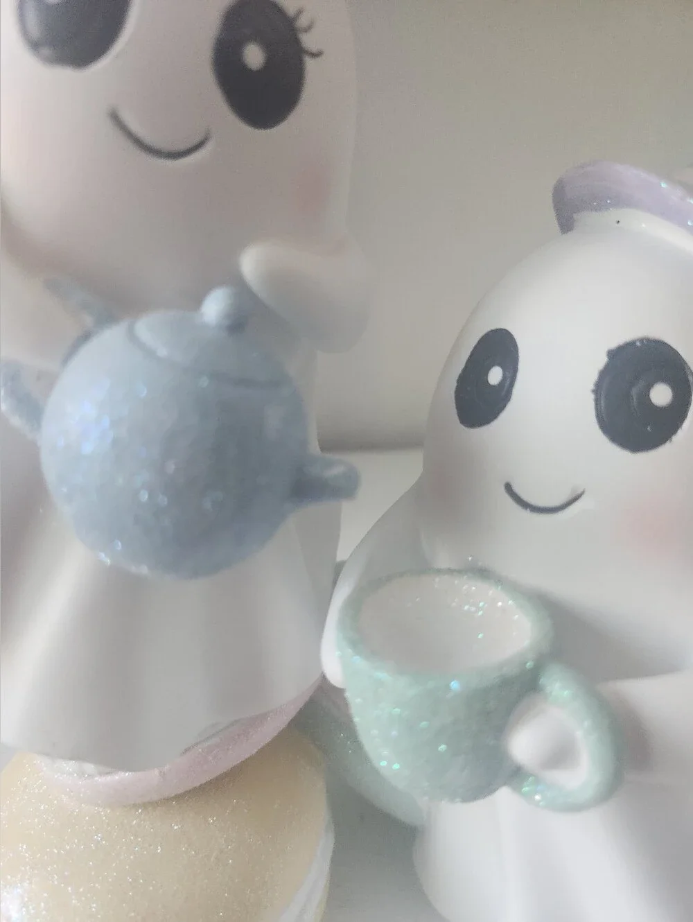 Pastel Ghost Tea Party Figurines - White with Pink, Blue & Mint Macarons